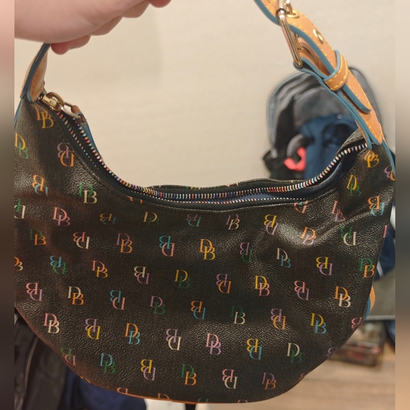 Dooney & Bourke Handbags - Dooney & Bourke Black Hobo Bag with Multicolor Monogram Logo
